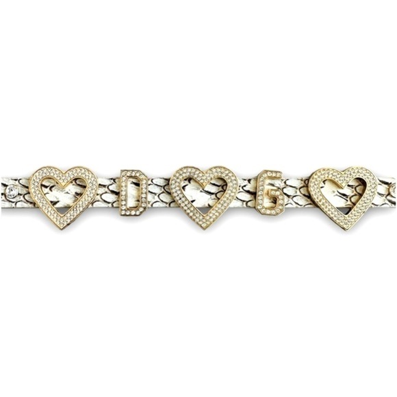 Dolce & Gabbana NWOT Vtg Y2K Phyton Snake Rhinestone Heart LOVE DG Skinny Belt - Picture 9 of 16
